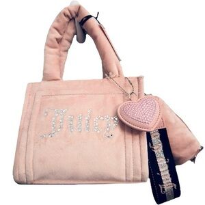 NWT Juicy Couture Velour Tote Bag & Coin Purse Pink Diamond Gift Set $99 New